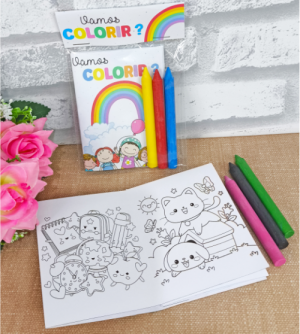 Kit de Colorir Off Set 75g 10x14cm Impressão Preto e Branco  Corte Reto Acompanha Giz de Cera